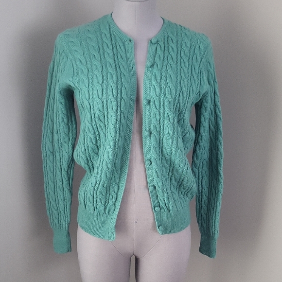 Vintage Trimingham’s Bermuda x Deans of Scotland Teal Wool Cardigan - Size S - Picture 3 of 10